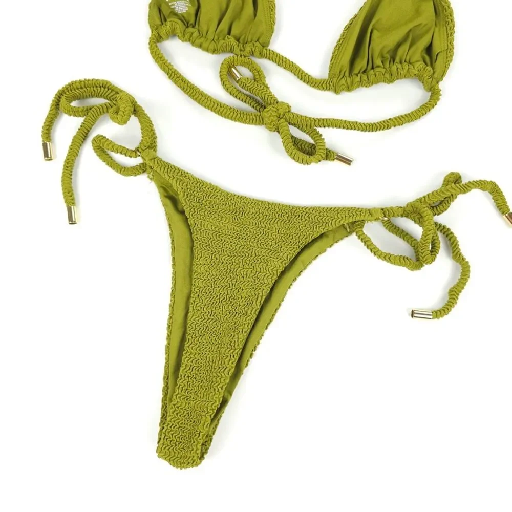 NEW Monday Swimwear Hanalei Bikini Crinkle Moss Set Minimal Resort Beachy Boho